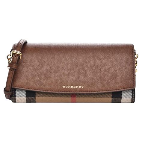 burberry women's house check and leather clutch bag beige brown|burberry leather wallet.